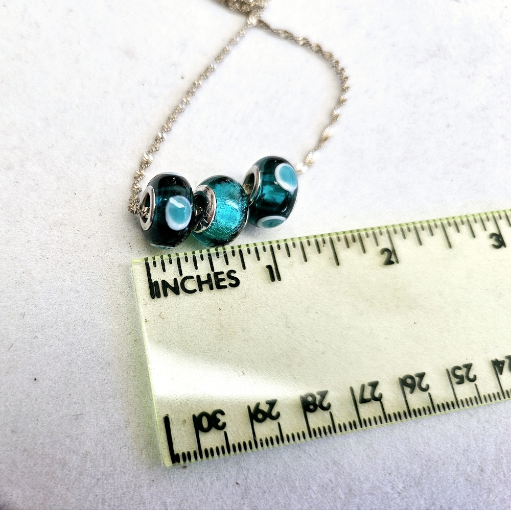 Murano Glass Teal Bead Twisted 925 Silver Necklace - Picture 10 of 12